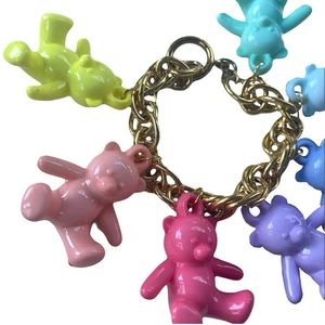 Rainbow teddy bear big chunky charm bracelet sweet thick chain funky sweet